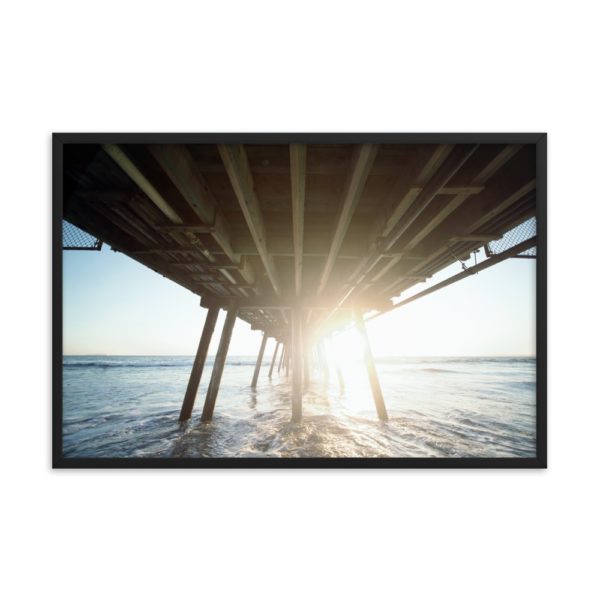 Under Bridge at Sunrise on the Ocean  Framed Photo Poster